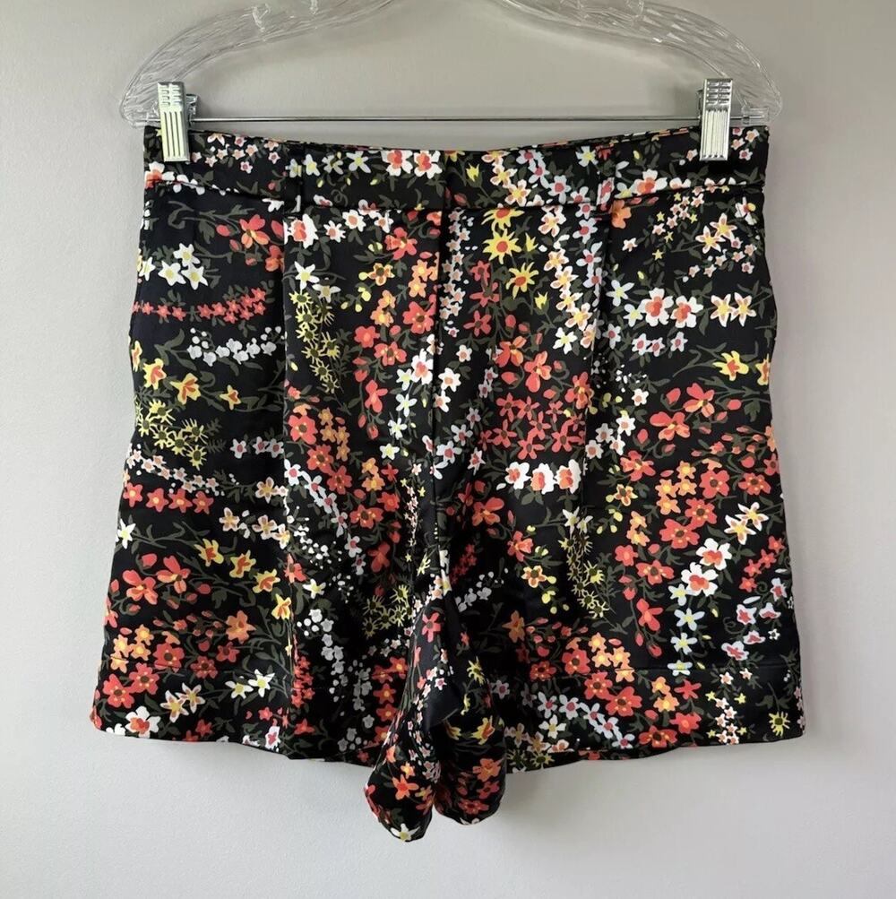 ATM Size 10 Womens Floral Printed Shorts Black Satin Anthony Thomas Melillo